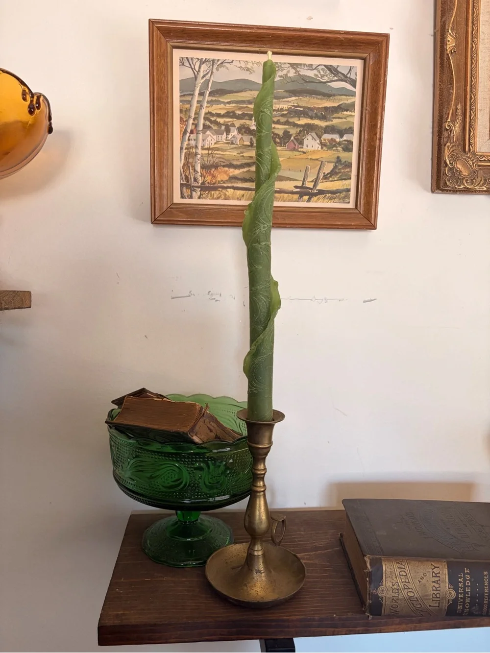 Hand-Carved Green Twist Taper Candles-